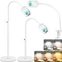 Drdefi 10X Rectangular Magnifying Glass with Light and Stand, 24" Flexible Gooseneck Floor Lamp, 5 Color Modes Stepless Dimmable, 3-in-1 LED Lighted Magnifier Light Hands Free for Reading Craft-White