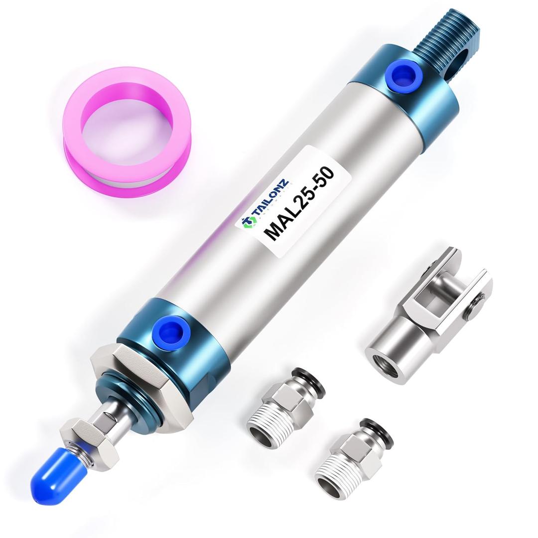 TAILONZ PNEUMATIC 25mm Bore 50mm Stroke Air Cylinder Double Action with Y Connector and 2Pcs 6mm Fitting MAL25x50