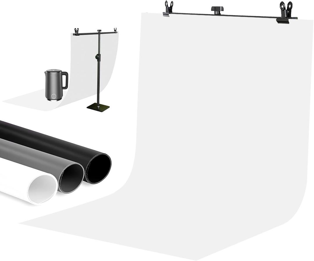Photo Backdrop for Product Photography: Durable PVC Background Kit in 23.6x35.4in for Food & Small Product Photos - for Online Sellers & Content Creators (White Black & Grey)