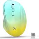 Ergonomic Wireless Mouse with USB Receiver for PC Computer, Laptop and Desktop, Ergo Mouse Vertical with Silent Clicks Long Battery Life, Up to 1600 DPI & 1 AA Battery Powered, YellowBlue