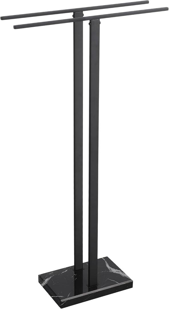 KES Black Towel Racks for Bathroom Freestanding, 37" Equal-Height Standing Towel Rack with Heavy Marble Base, Fits Large Bath Towel, 18/8 Stainless Steel, BTH229-BBK (37" H (Equal-height), Black Marble & Black Bar)