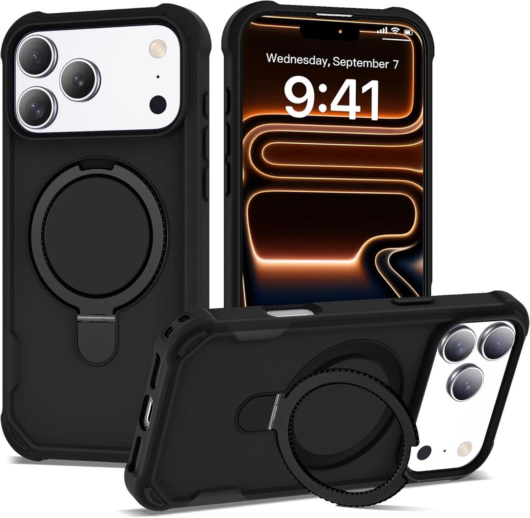 Compatible with iPhone 17 Pro Max Case 6.9'' with Magnetic Ring Stand [Military Drop Protection][Compatible with MagSafe] Shockproof 17 Pro Max Phone Case for Men Wowen,Black