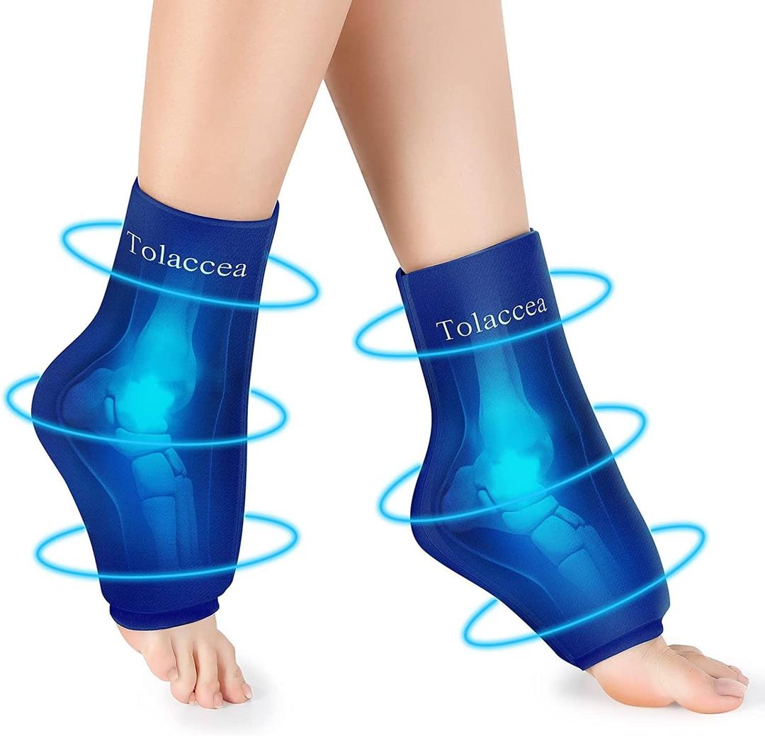 Ankle Foot Ice Pack Wrap for Injuries, Reusable Gel Cold Pack with Cold Compression Therapy, Hot & Cold Therapy Flexible Cold Pack for Achilles Tendonitis, Plantar Fasciitis, Foot Heel Blue