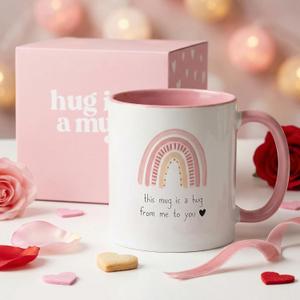 Unboxme Gifts Hug in a Mug  12 oz Pink Coffee Mug with Heartfelt Quote  A Gift for Best Friend, Sister or Mom to Feel Your Love, Encouragement & Cheer from Afar