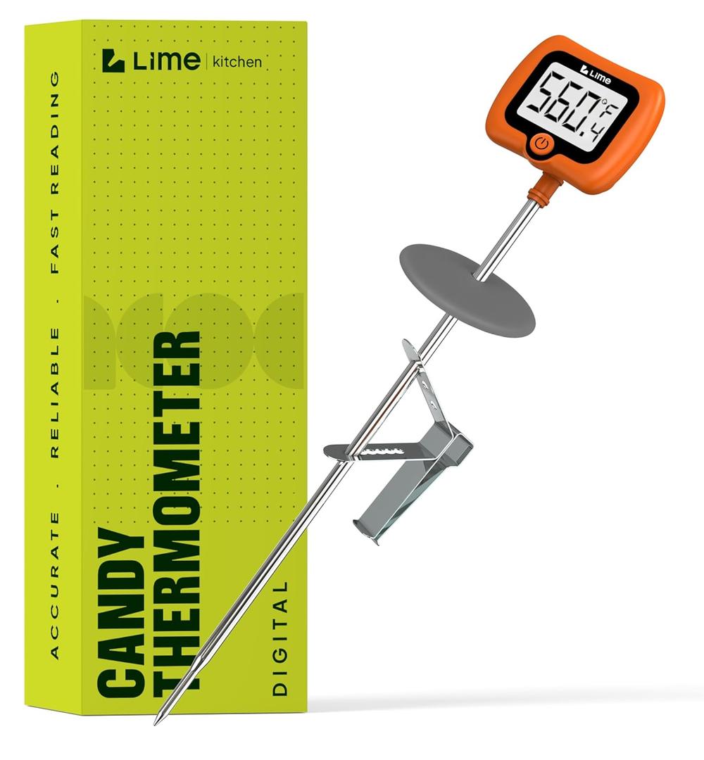 Digital Candy Thermometer with Pot Clip, 10" Long Stainless Steel Probe, Instant Read Kitchen Thermometer for Cooking, Baking, and Candy Making (Orange)