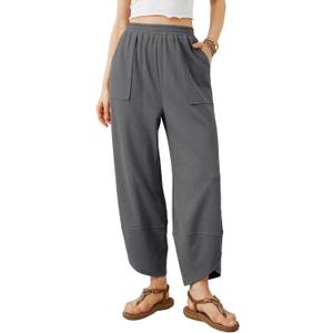 Xiaoxuemeng Womens Baggy Wide Leg Pants Casual Elastic Waisted Palazzo Harem Pants with Pockets (Large, Darkgrey)