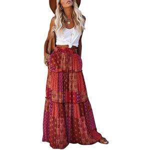 EARKOHA Womens Casual High Waist Tie Paisley Print Long Maxi Skirt with Pockets (Large, Red-1) EARKOHA Womens Casual High Waist Tie Paisley Print Long Maxi Skirt with Pockets (Large, Red-1)