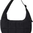 Small Crescent Puffer Purse Shoulder Bag for Women Nylon Quilted Purses Bag Adjustable Shoulder Strap Puffy bag (Black)