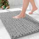 Bathroom Rugs Non Slip Washable 32x20, Extra Thick Soft Chenille Absorbent Bath Mat, High Density Barrier Non Slip Backing, Quick Dry Plush Shaggy Floor Carpet for Tub&Shower, Grey