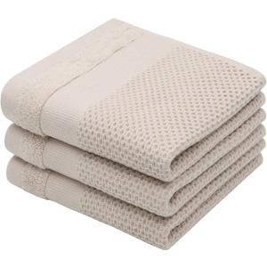 Mia'sDream Cotton Hand Face Head Towel Waffle Weave Kitchen Tea Towel Dish Towels, Soft and Absorbent Bath Guest Gym Towel Washcloths, 13inch x 28inch 3 Pack (Khaki)