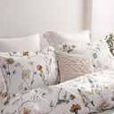 SLEEPBELLA Comforter Queen Size, 600 Thread Count Cotton White Printed with Blue & Blush Flowers Cotton Comforter Set,Down Alternative Bedding Set 3Pcs (Queen, White Floral)