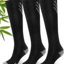 JODUCE Bamboo Viscose Compression Socks for Men & Women 3 Pairs, 15-25 mmHg Knee-High Socks Support for Flying Travel Daily（Black, S/ M）