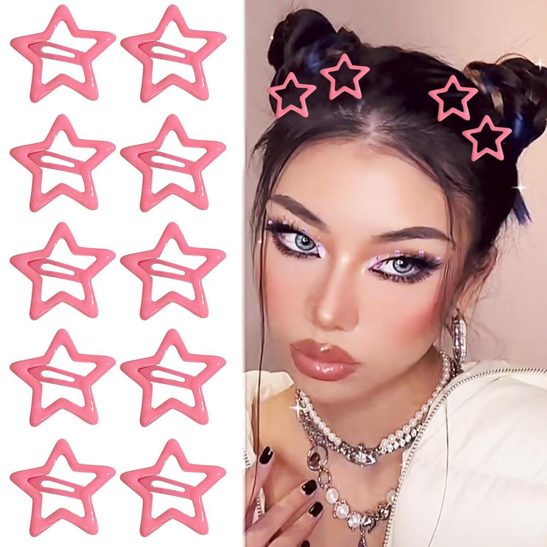 Hair Clip, 10Pcs Star Hair Clips Y2K Accessories for Girls, Cute Metal Hair Barrettes, Kawaii Hair Accessories for Women, Non Slip Rave Hair Clips, Pink, 1.2 inches