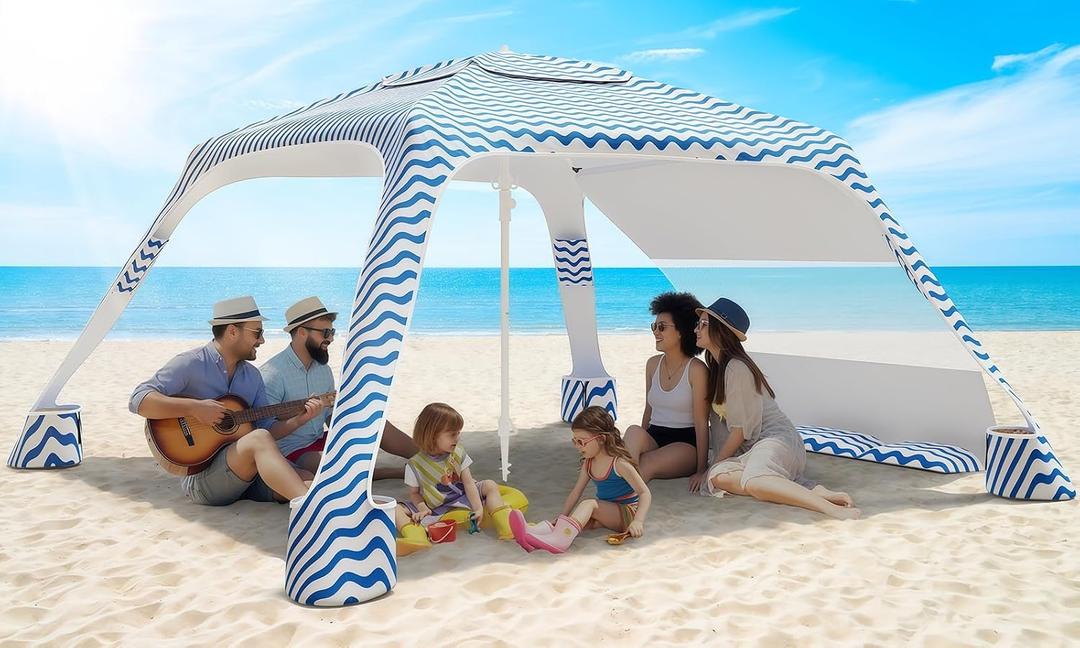 Beach Cabana, 6.5'×6.5' Cool Cabana, UPF50+ Beach Canopy, Adjustable Height Beach Tent Sun Shelter, Sun Umbrella with Removable Side Wall, Beach Shade for Beach, Garden, Camping(Wave Pattern)