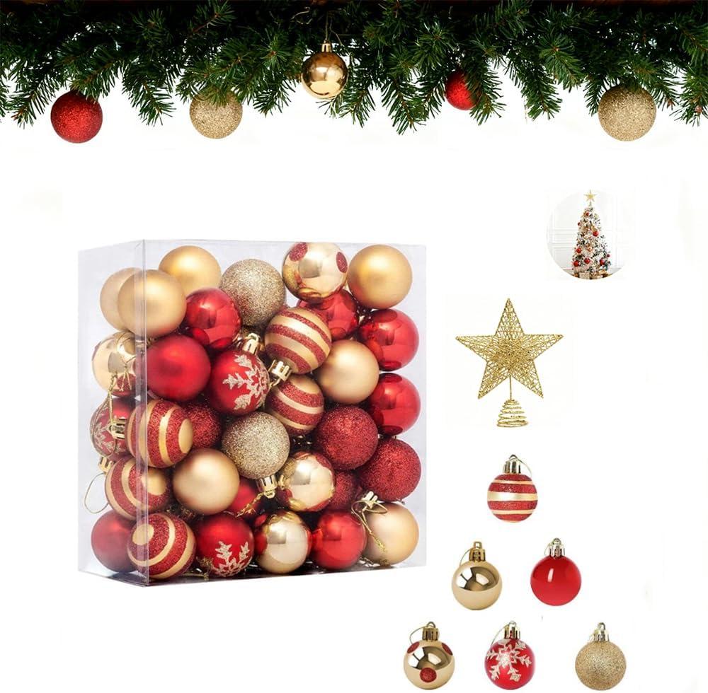 Christmas Balls 50PCS 1.57Inch Christmas Tree Hanging Ornament Xmas Ball Decoration,Red and Gold Christmas Ornaments Balls for Xmas Tree Wreath Garland