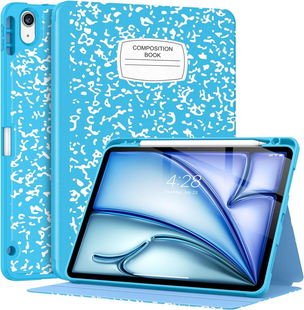 Supveco Case for iPad Air 11 Inch (M4 2026/M3 2025/M2 2024),iPad Air 5th/4th Generation 10.9 Inch 2022/2020 with Pencil Holder-[Auto Wake/Sleep],Premium Folio Stand Soft TPU Back Cover-SkyBlue