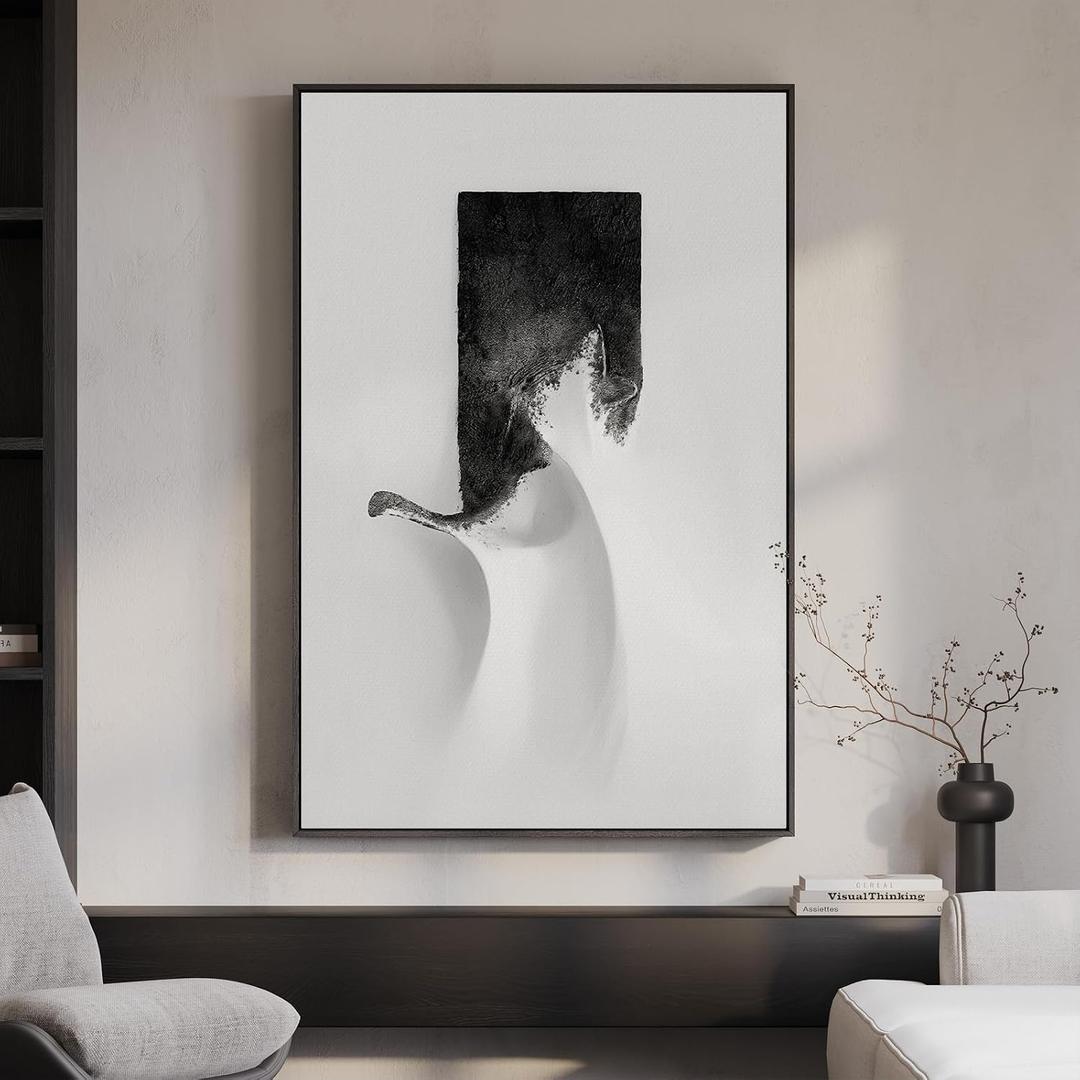 Framed Modern Black and White Abstract Wall Art, Contemporary Canvas Prints Paintings Artwork for Walls, Minimalist White Abstract Pictures for Living Room Dining Bedroom Hallway Wall Decor 24x36 In