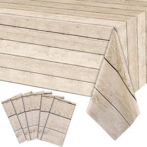 Breling 6 Pcs Light Wood Grain Tablecloths Rustic Plastic Table Covers for Rectangle Table Vintage Farmhouse Western Tablecloth for Barn Birthday Wedding Party Decoration Supplies, 54 x 108 Inch