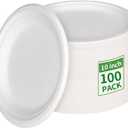 Aricsen 100 Pack 10 Inch Compostable Disposable Round Paper Plates, Natural White Biodegradable Sugarcane Bagasse PFAS-Free Eco-Friendly Dinner Plates for Party Wedding Picnic BBQ (100, 10 INCH)