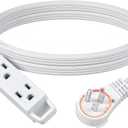 DEWENWILS 10FT Flat Plug Extension Cord, 3 Prong Ultra Thin Power Strip, 360° Rotating Plug, 13A/125V/1625W, 16 Awg Grounded Flat Power Cable for Indoor Narrow Space, SPT-3, ETL Listed, White