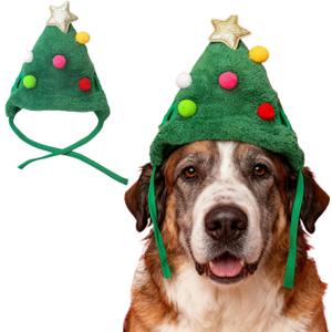 3 Pack Cat Christmas Tree Pom-Pom Hat, Dog Christmas Hat, Funny Soft Pet Hat, Santa Hat for Dogs Cats Pet Santa Gifts (Large)