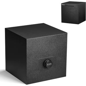 Piggy Bank for Adults, Stainless Steel Password Reusable Safe Bank, Metal Money Saving Box with Combination Lock for Cash Saving (Black, 7.9 inch)