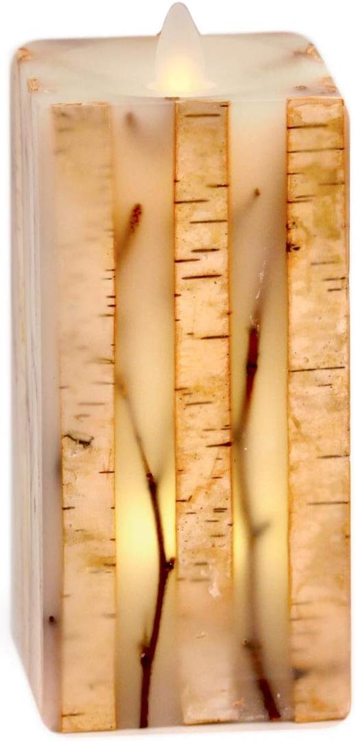 Silverstro Christmas Birch LED Candle Flickering Flame Double LED Battery Operated Candle (D 3" x H 6") - Home Bedroom Party Room Holiday St. Patrick Decor - Set of 1