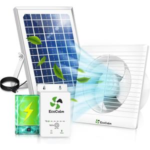 Solar Powered Fan with Battery, 6 Solar Fan for Chicken Coop with 12W Bifacial Solar Panel, Outdoor Greenhouse Exhaust Fan with Anti-backflow Valve