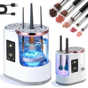 3-in-1 Electric Makeup Brush Cleaner Machine With Drying Function, Detachable Automatic Cleaner Brushes Cleaner Tool, Cosmetic Make Up Brush Machine for All Size Beauty Makeup Brush Set (White)