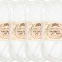 JubileeYarn Baby Soft Bamboo Cotton Yarn - 50g/Skein - Cotton White - 4 Skeins