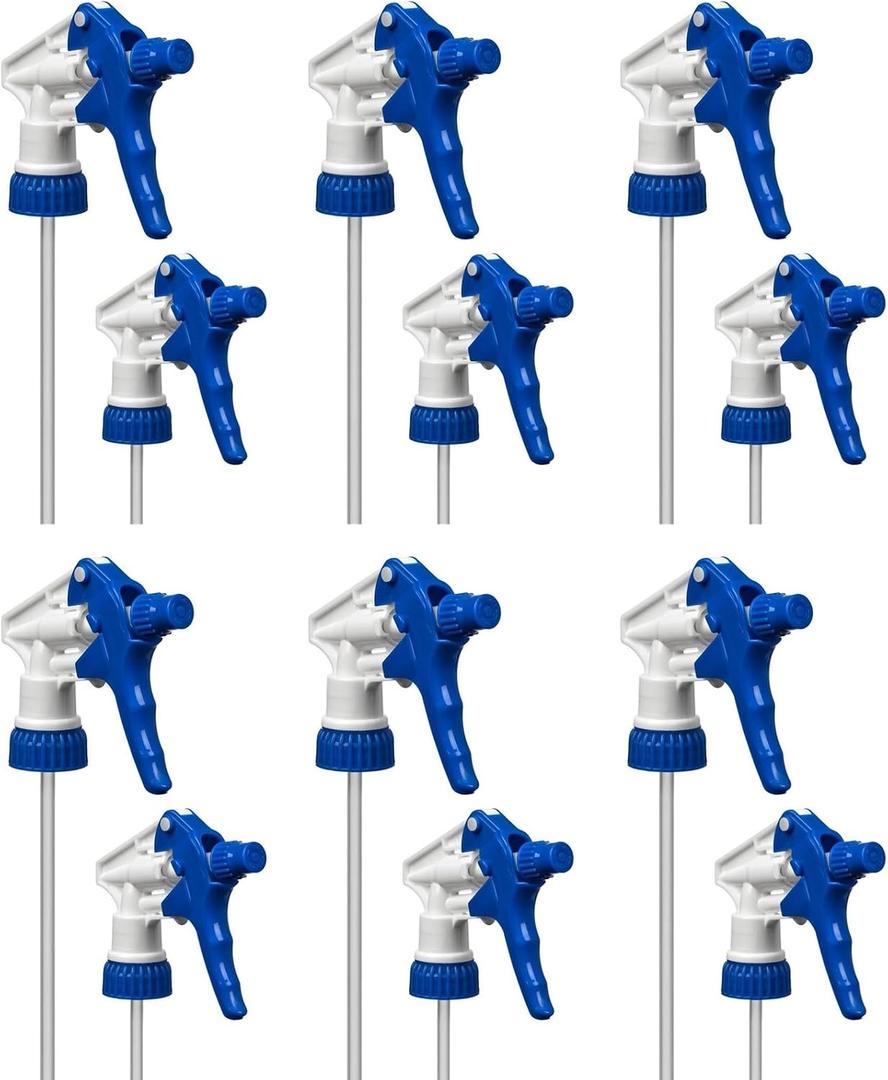 Heavy Duty Universal Industrial Replacement Mist & Stream Blue Trigger Sprayer with 9.5 Inch Tube 28-400 Neck Size (Pack of 12)
