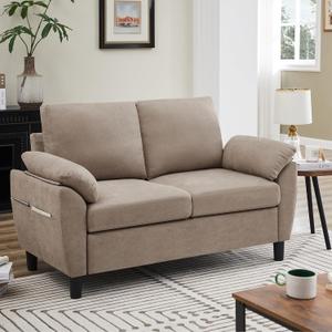 Small Loveseat Sofa, 57" Mid Century Modern Love Seat, 2 Seater Couches for Living Room, Bedroom, Small Spaces, Beige