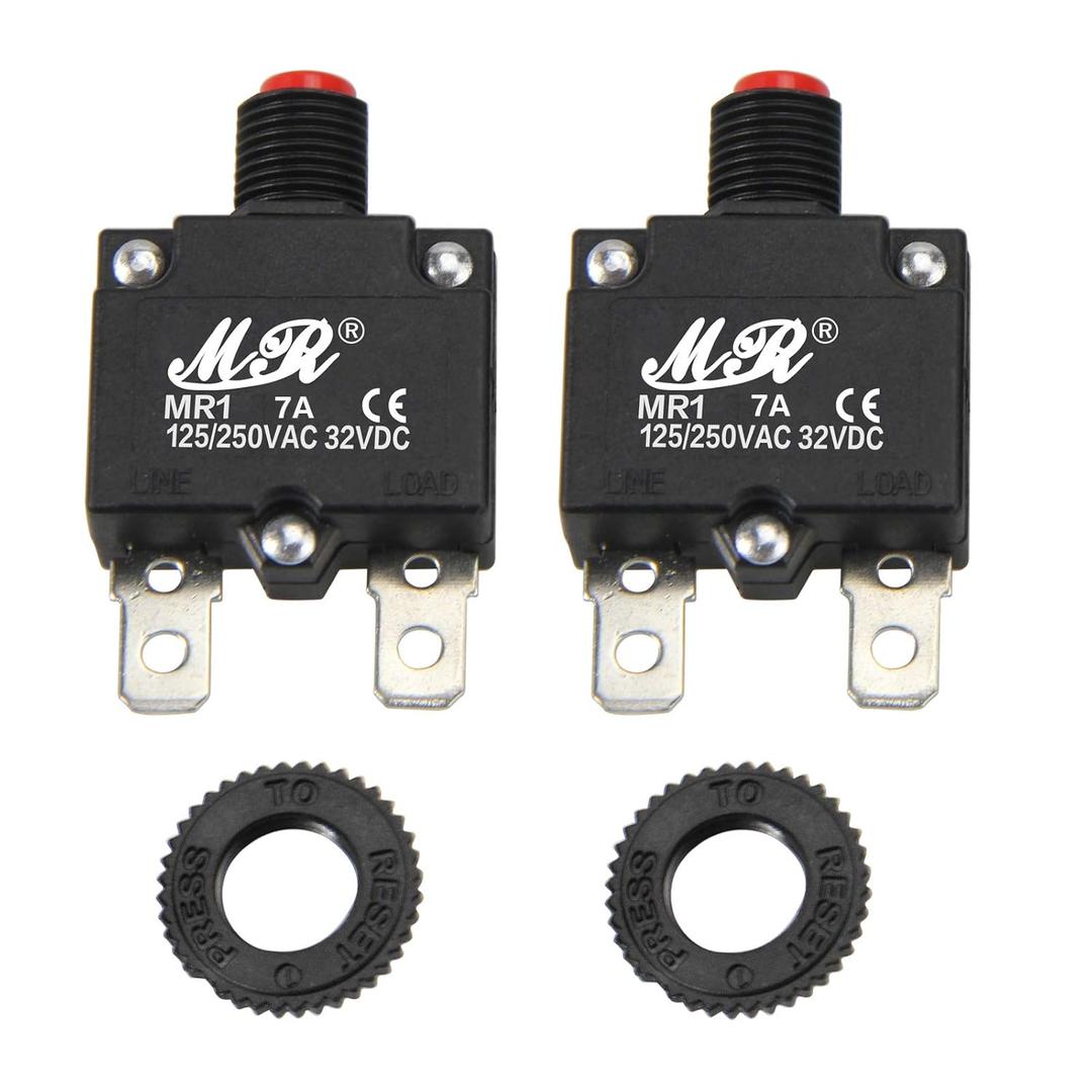 7 Amps Thermal Circuit Breakers 125/250V AC 32V DC Push Button Manual Reset Overload Protector Switch 7A 2 Pack