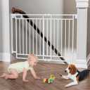 Grownsy Baby Gate for Stairs- No Bottom Bar, Adjustable Width 32 to 48 for Child and Pet, Dog Gate with Auto-Close & One-Hand Operation, Screw-in Installation for Doorways and Indoor Use (White)