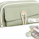 Simple Style Cotton Rope Pencil Holder - Large Capacity Multi-layered Pencil Case Organizer, Aesthetic Minimalist Fabric Pen Pouch with Zipper, Durable Eco-Friendly Pen Pouch Bag (Green)