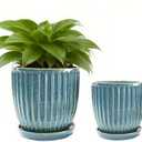 5+6 inch Ceramic Plant Pots Set of 2 with Drainage Hole, Flower Pots Planters Pots for Indoor Plants, Flower Pots for Indoor/Outdoor Plants - Succulent, Snake Plant, Money Tree, Basil Planter