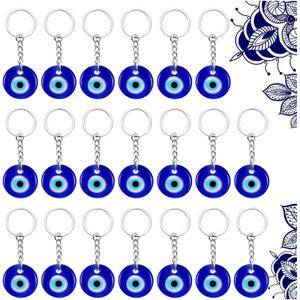 Chuangdi 20 Pcs Evil Eye Keychain Blue Charms Crafting Glass Keychain with Keyring Jewelry Amulet for Good Luck (1 Inches)