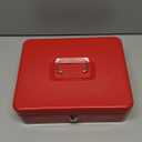 Cash Box with Money Tray and Key Lock, Parrency Large Money Box, 5 Compartments for Cions & 4 Spring-Loaded Clips for Bills, 11 4/5" x 9 2/5" x 3 1/2", Red