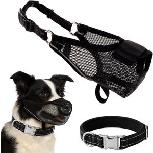 Dog Muzzle for Small Dogs, Ajustable Air Mesh Soft Dog Muzzle Prevents Biting Chewing Licking with Collar for Grooming Allows Panting and Drinking, Small