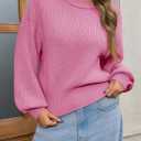 Saodimallsu Womens Batwing Long Sleeve Sweaters Casual Crewneck Loose Chunky Knit Fall Pullover Tops (Pink, L)