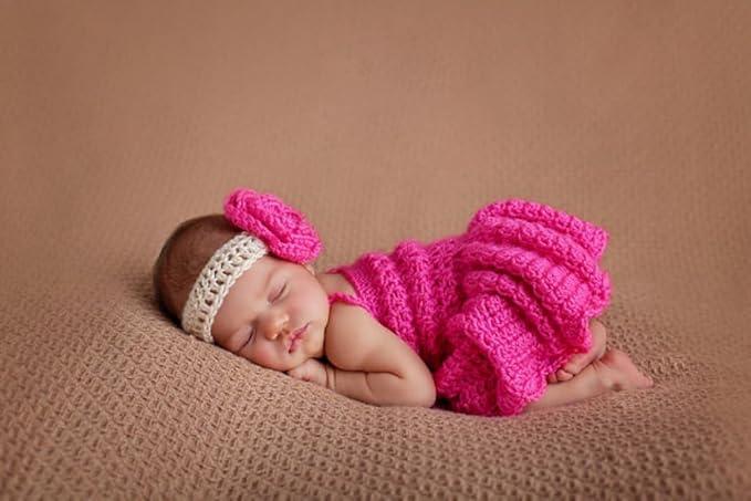 Newborn Baby Girl Photo Shoot Props Outfits Lovely Flower Headband Dress Crochet Knitted Costume Photography Props
