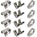 SHENGDING 8 Stainless Steel Heavy Duty Double Rope Clips Metal Rope Clips Fixed Rope Clips and 4 Rope Clips Thimble for Between 5/16" and 1/2" Twine Climbing Rope Nautical Fiber Rope, Etc. (Silver)