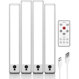 EZVALO Under Cabinet Lights, 14.5'' Motion Sensor Light Indoor Dimmable, 4000mAh Rechargeable Closet Lights 5700K with Remote Control, Wireless Under Counter Light for Kitchen,Cabinet,Bedroom4Pcs (Cool White)