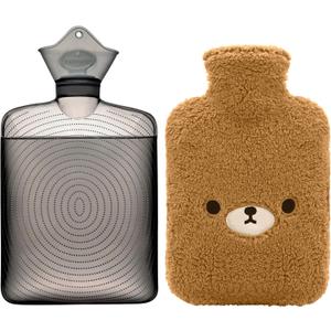 Samply Hot Water Bottle with Cute Fleece Cover, Hot Water Bag for Hot and Cold Compress, Hand Feet Warmer, Neck and Shoulder Pain Relief, Brown Bear