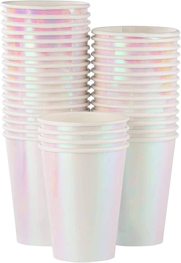 Juvale 36 Pack Iridescent Foil Paper Cups, 12 oz Disposable Party Cup for Picnic Supplies, Party Supplies, Wedding, Baby Shower, Engagement
