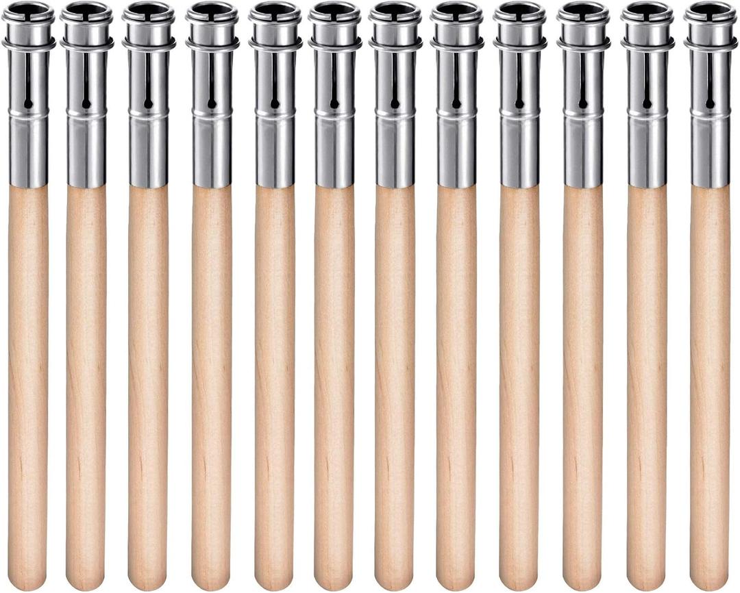 Chinco 12 Pieces Wooden Pencil Extenders Art Pencil Lengthener Crayon Extension with Aluminum Handle for School Office Supplies