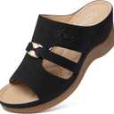 SHIBEVER Wedge Sandals for Women Hollow Out Slip On Platform Wedge Sandals Summer Casual Walking Shoes (9, 1913 Black)