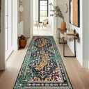 Oriental Tropical Hallway Runner Rug 2x6 Washable, Thin Stain Resistant Black Boho Runner Rug for Entryway Kitchen Bedroom Laundry, Vintage Abstract Hippie Botanical Long Floor Carpet