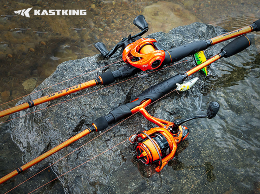 KastKing Lethal Blaze Twin-tip Fishing Rod and Reel Combo, Spinning & Baitcaster Combo, Flame Pattern Design, IM6 Graphite 2Pc Rod with Backup Tip Section, Stainless-Steel Guides, EVA Handle