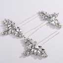 Missgrace Women Silver Red Green Simple Rhinestones Hair Pins Headpiece Bride Wedding Prom Party Hair Accessories for Women Set of 3 (Silver)